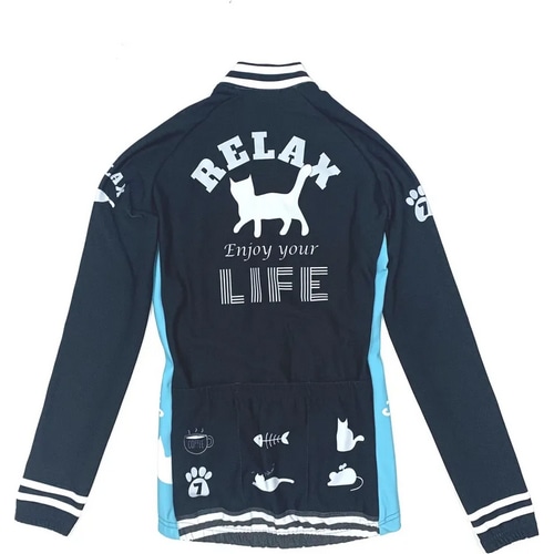 7-ITA ( セブンアイティエー ) 長袖ジャージ RELAX CAT LADY LS JERSEY 【アウトレット特価品】 ( リラックスキャット レディース ロングスリーブジャージ ) ブラック/チェレステグリーン S レディース
