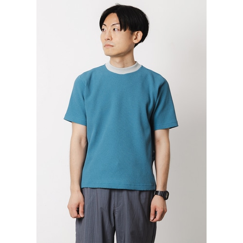 Nari-Furi ( ナリフリ ) Tシャツ・カジュアルウェア マルチワッフルクルーネックTシャツ ターコイズ M