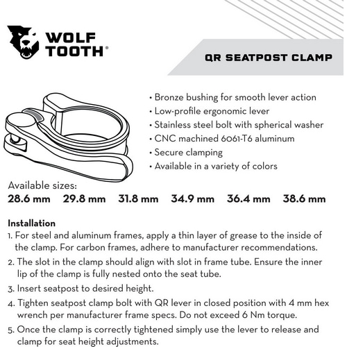 WOLFTOOTH ( EtgD[X ) V[gNv SEATPOST CLAMP QUICK RELEASE ( V[g|Xg Nv NCbN[X ) O[ 36.4MM