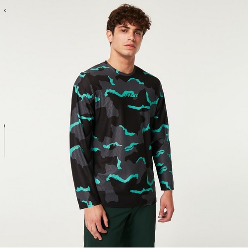 OAKLEY ( オークリー ) 長袖ジャージ RIDE FREE LS JERSEY 【オンライン専売】 ( ライドフリー ロングスリーブジャージ ) カモブラック/ミント/グレー S