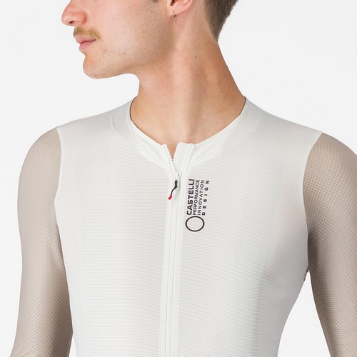 CASTELLI ( カステリ ) 長袖ジャージ CORRETTO LS JERSEY ( コレット ロングスリーブジャージ ) アイボリー/シルバームーン-ディープグリーン S