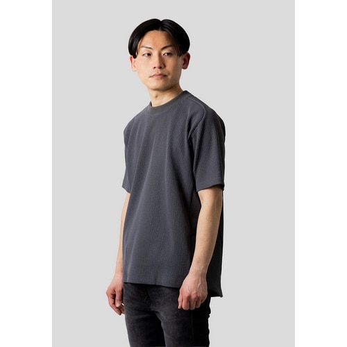 Nari-Furi ( ナリフリ ) Tシャツ・カジュアルウェア マルチワッフルクルーネックTシャツ チャコール M