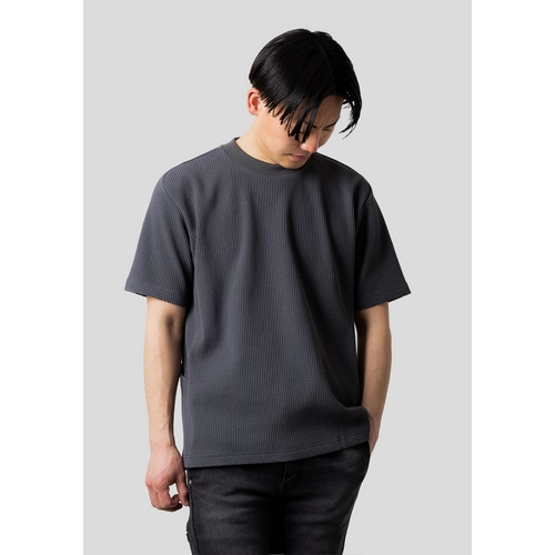 Nari-Furi ( ナリフリ ) Tシャツ・カジュアルウェア マルチワッフルクルーネックTシャツ チャコール M