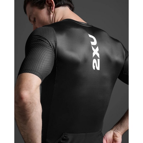 2XU ( ツータイムズユー ) トライスーツ AERO HEX TRI SLEEVED TOP ( エアロ ヘックス トライ スリーブ トップ ) ブラック/ホワイト M