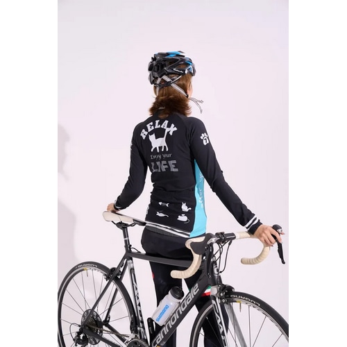 7-ITA ( セブンアイティエー ) 長袖ジャージ RELAX CAT LADY LS JERSEY 【アウトレット特価品】 ( リラックスキャット レディース ロングスリーブジャージ ) ブラック/チェレステグリーン S レディース