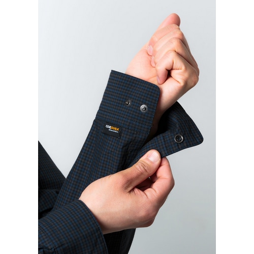 Nari-Furi ( ナリフリ ) Tシャツ・カジュアルウェア CORDURA ( コーデュラ ) タイプライターチェックベンチレーションシャツ ネイビー L