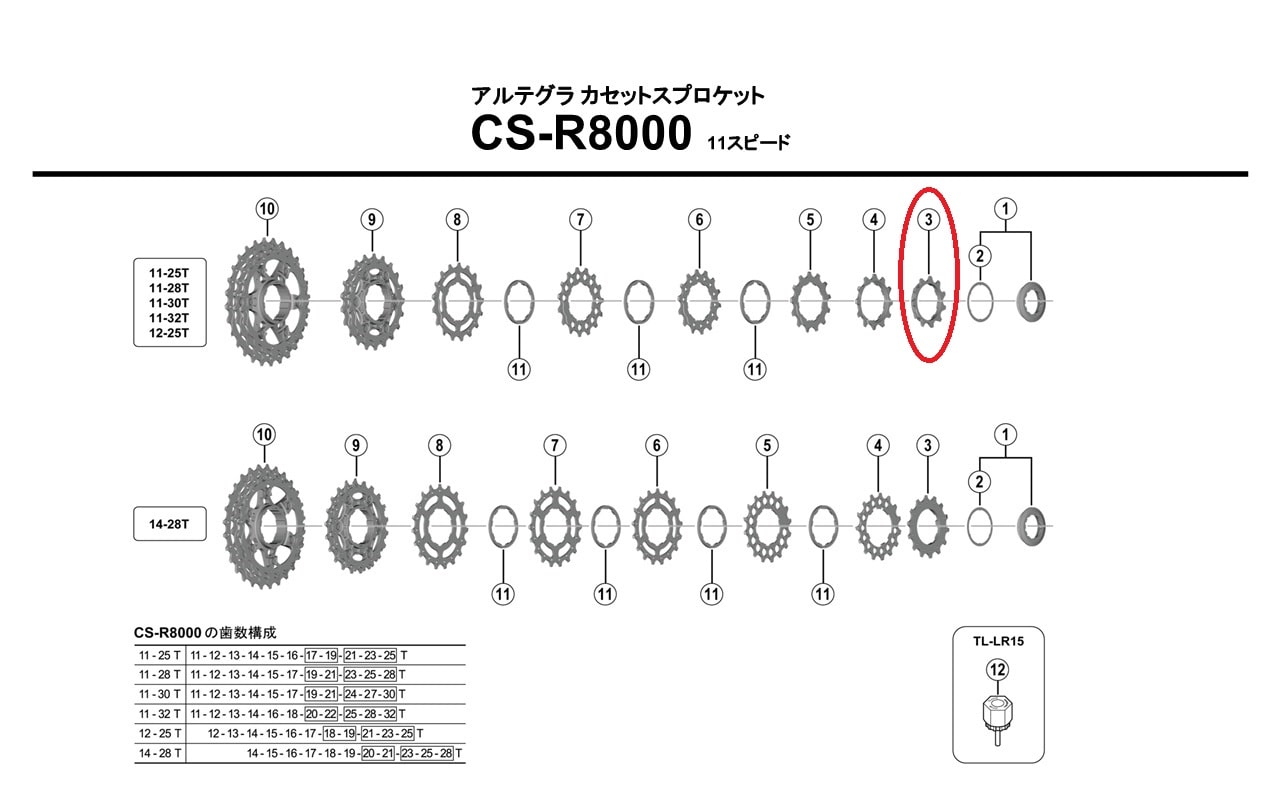 シマノ リペアパーツ CS-R8000 12TギアB ( ツバ付ギア ) 12-25T用