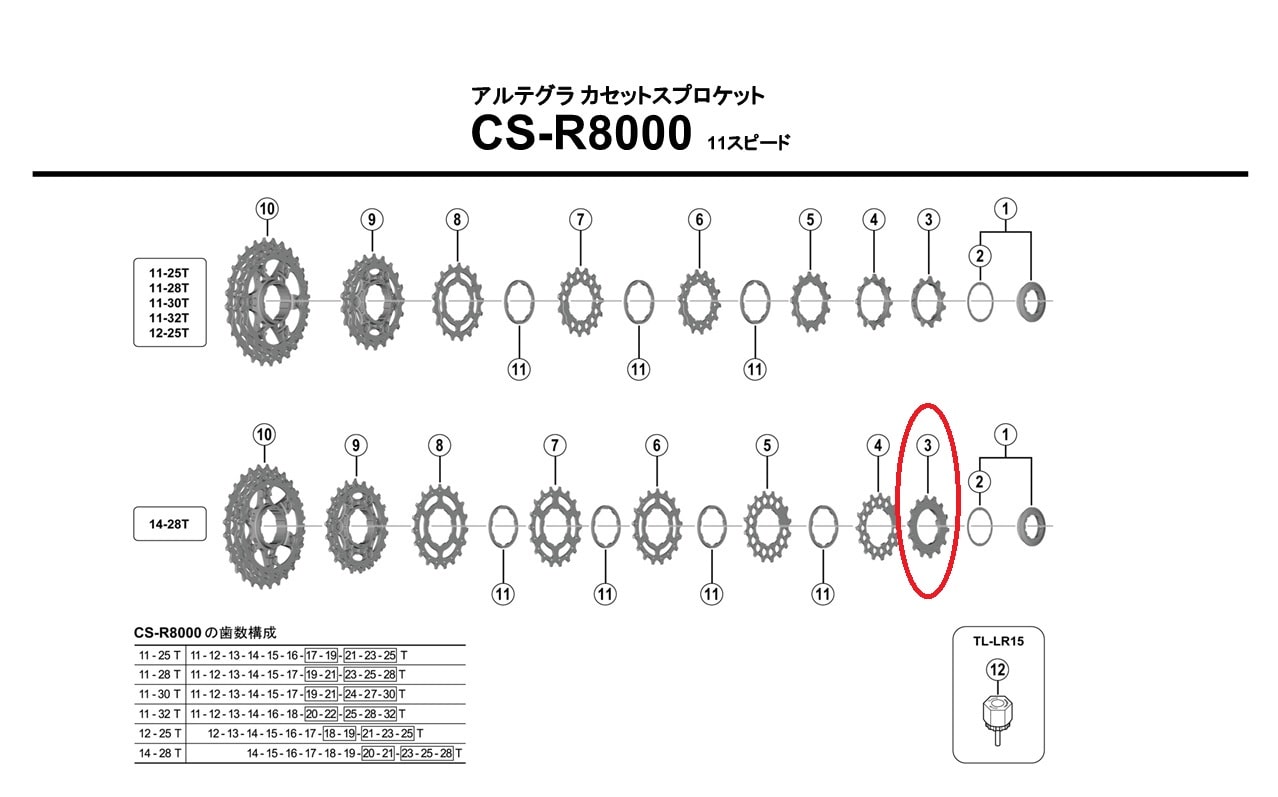 シマノ リペアパーツ CS-R8000 14TギアB ( ツバ付ギア ) 14-28T用