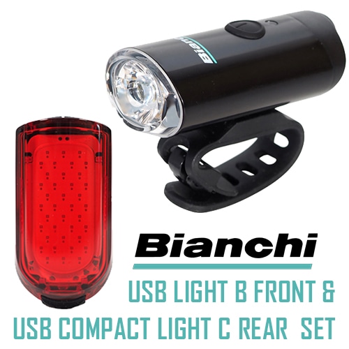 【セット商品】 BIANCHI ( ビアンキ ) フロント＆テールライトセット USBライト B フロント / コンパクトライト C リア ブラック/ブラック　画像