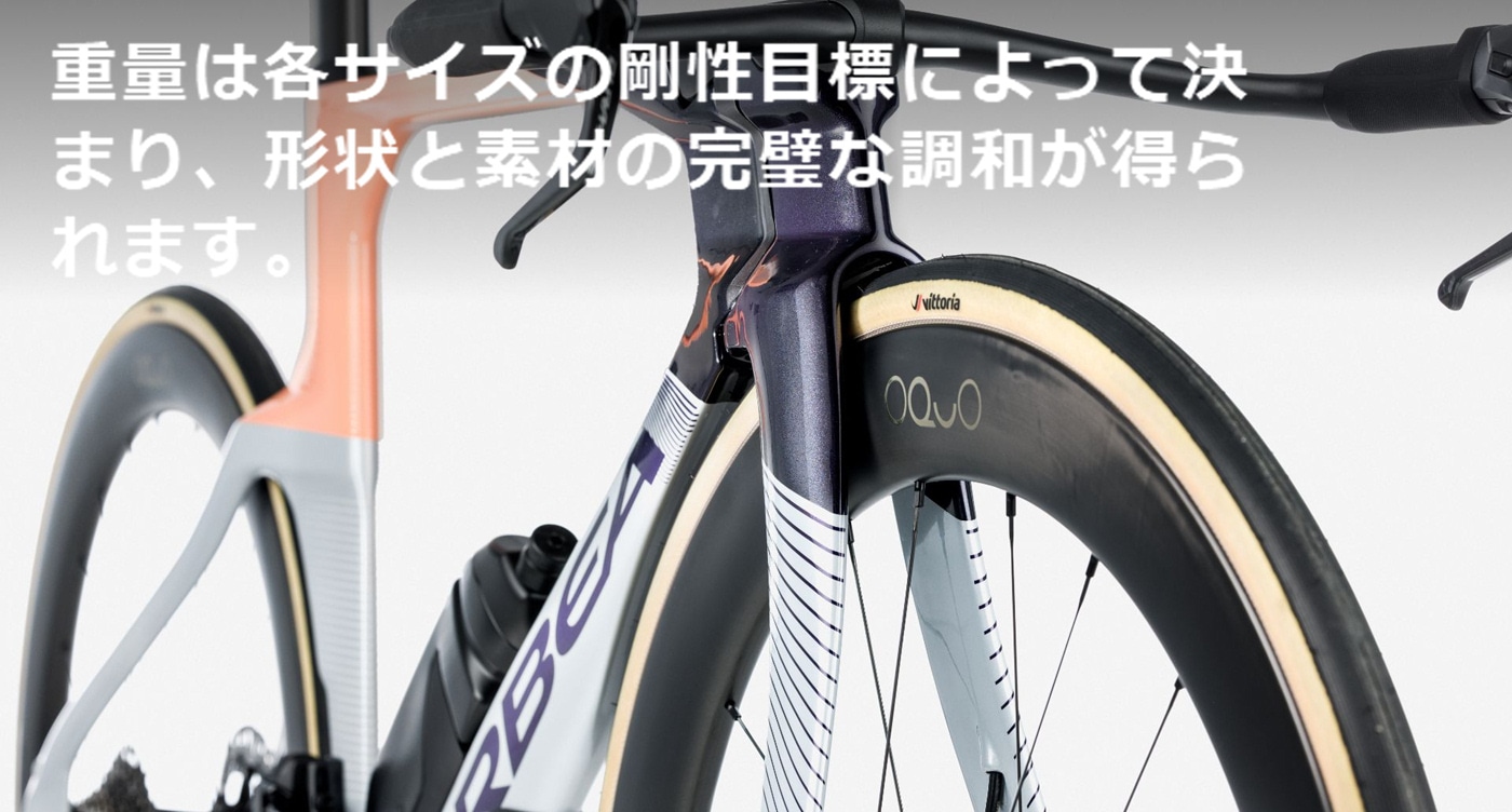 重量は各サイズの剛性目標によって決まり、形状と素材の完璧な調和が得られます。